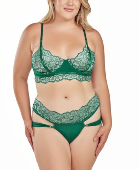 iCollection Plus Size Underwire Bra and Panty Lingerie Set, цвет: Зелёный