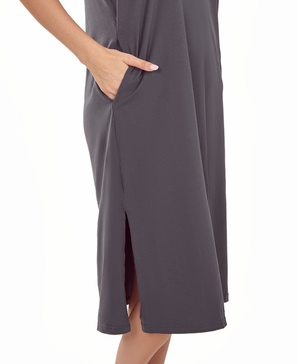 Icollection Plus Size Soft Knit Tank Dress With Side Pockets In Charcoal