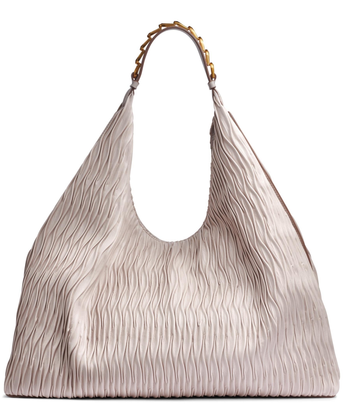 Shop Donna Karan Bellmore Extra Large Hobo With Gold Bezel Strap In Sand