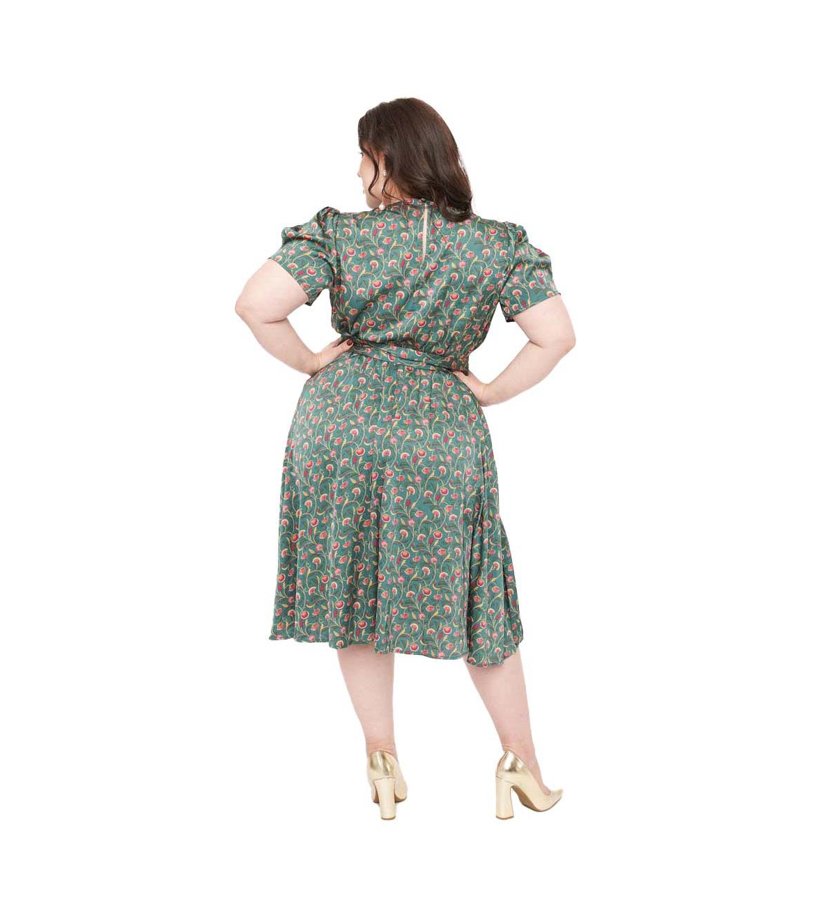 Unique Vintage Plus Size 1940s Puff Sleeve Smocked Swing Dress