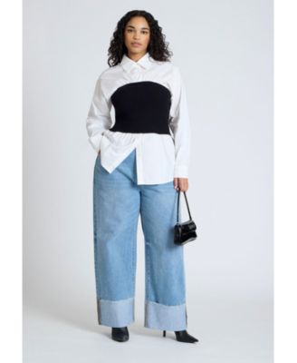 Women's Plus Size Sweater Tube Twofer Top