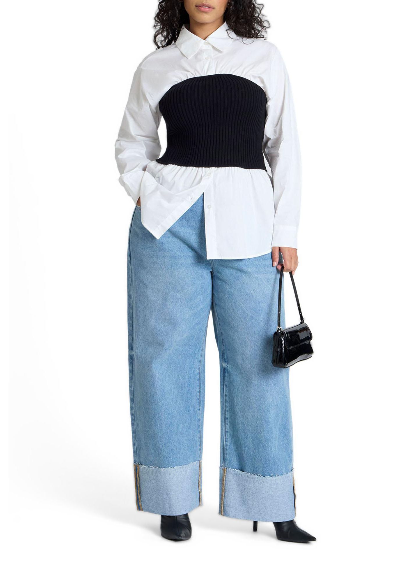 Женский свитер ELOQUII Sweater Tube Twofer Top, цвет: Чёрный / Белый — фото 3