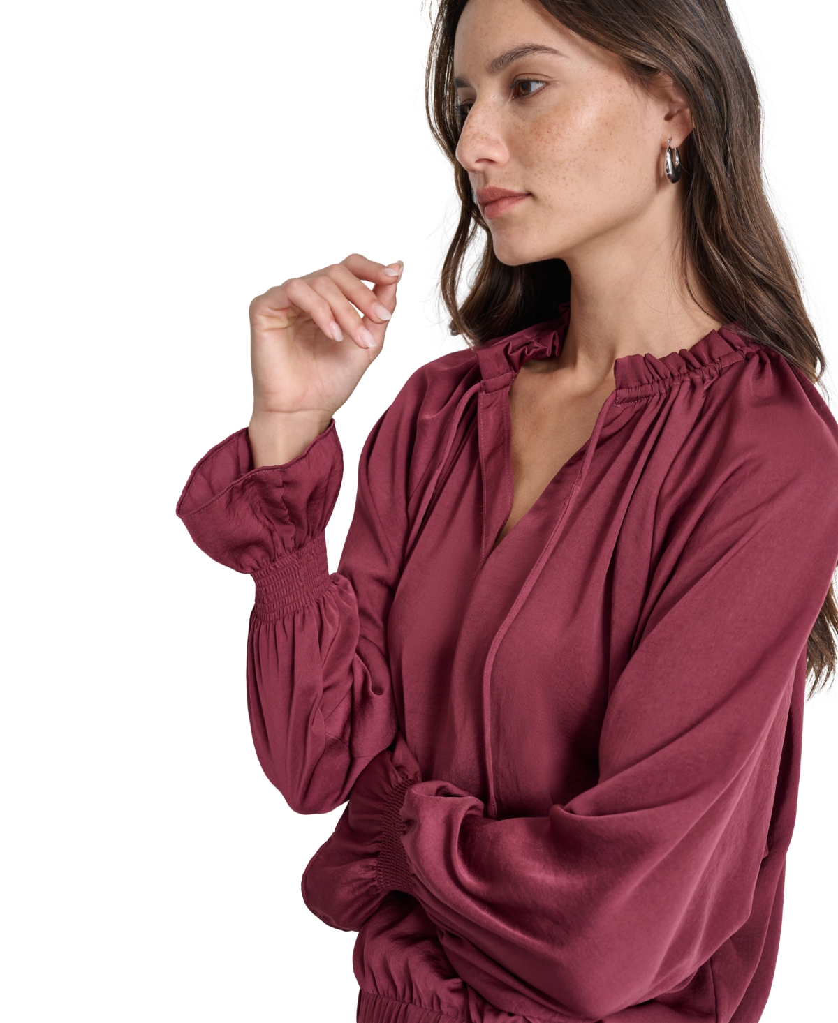DKNY JEANS WOMEN'S SMOCKED-CUFF RAGLAN-SLEEVE BLOUSE 