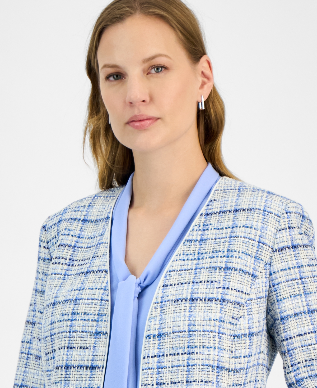 Kasper Women's Tweed 3/4-sleeve Open-front Blazer, Regular & Petite In California Sky Multi