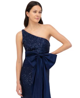 Women's One-Shoulder Satin-Bow Sequinned Gown