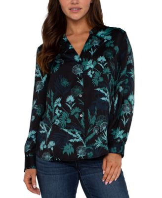 Liverpool Los Angeles - Women's Band Collar Floral Print Blouse