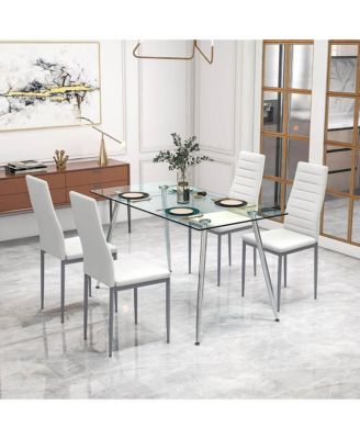 5 PCS 51'' Rectangle Dining Set 0.3'' Thick Glass Table with 4 Padded Dining Chairs