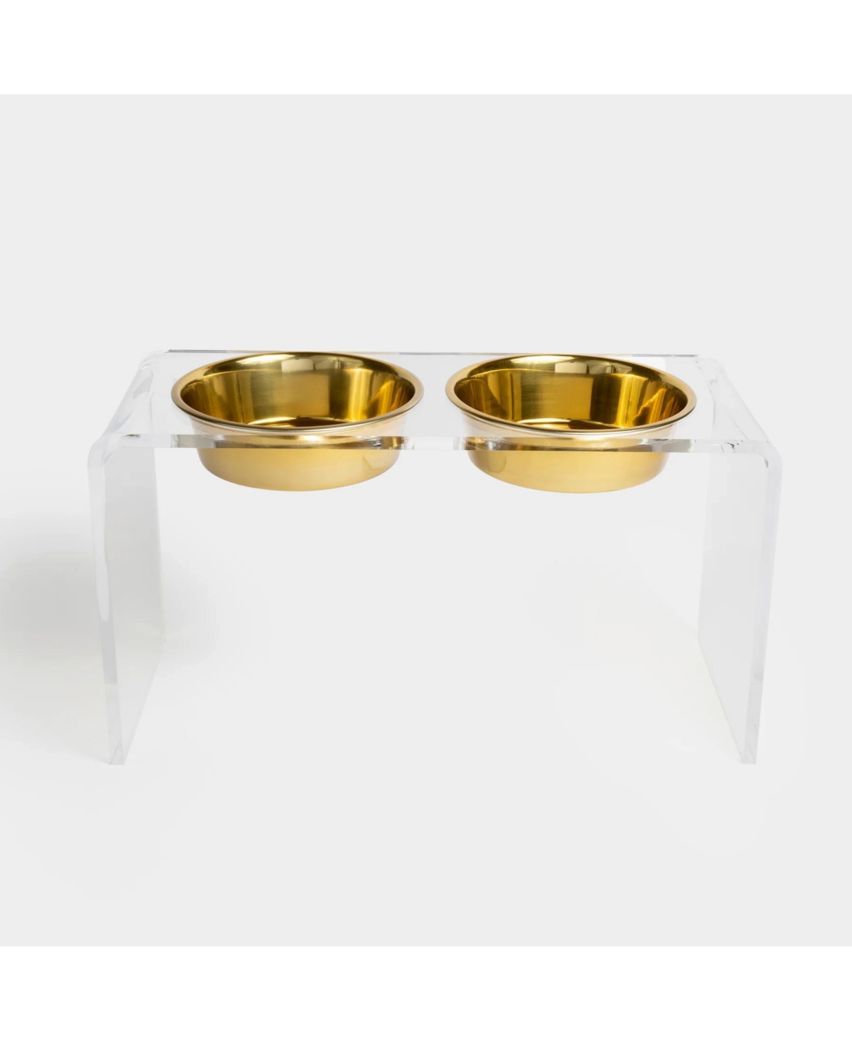 Large Clear Double Pet Bowl Feeder with Gold Bowls - Gold