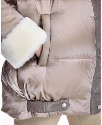 Women's Puffer Jacket with Shearling Trim