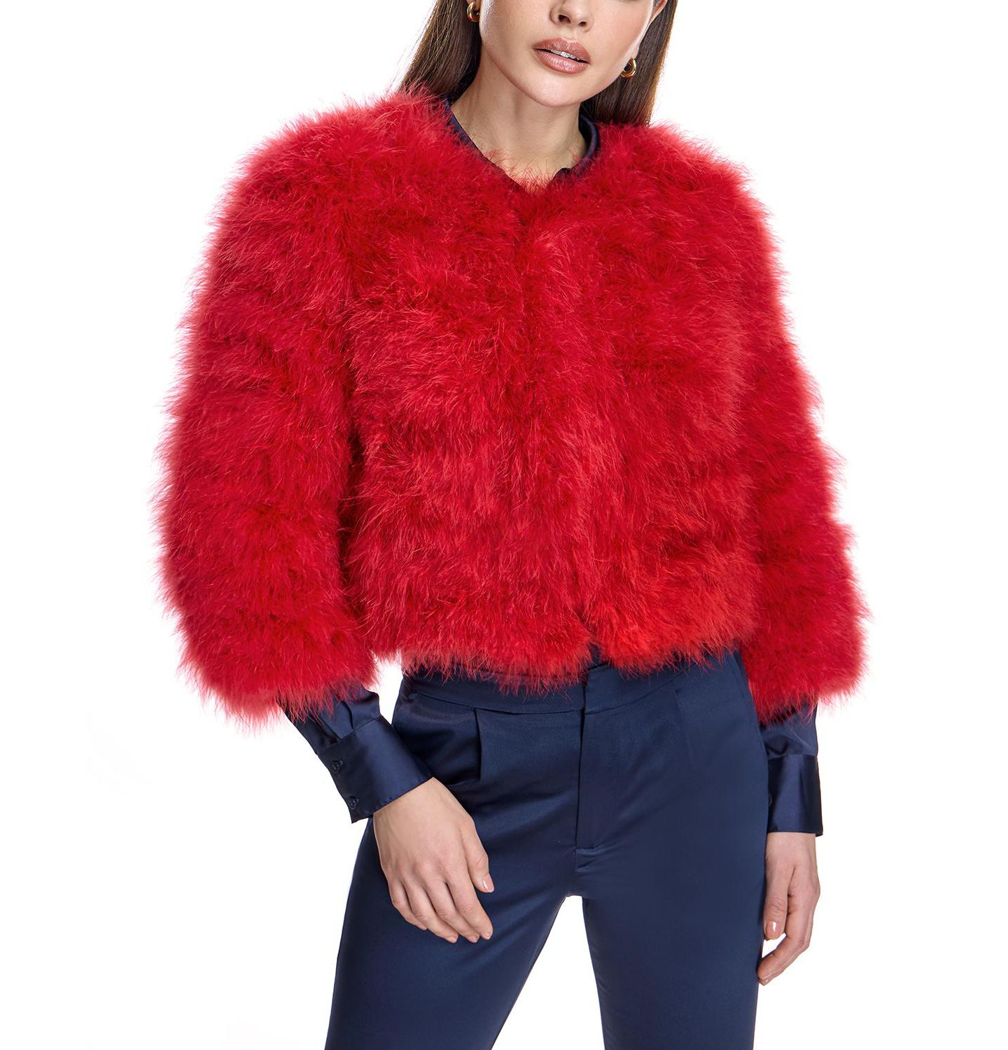 Женские болеро Julia & Stella By Maximilian Collarless Feather Bolero, цвет: Красный — фото 1