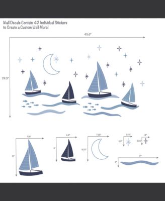 Little Skipper Nautical Sailboat, Moon & Stars Wall Decals/Stickers