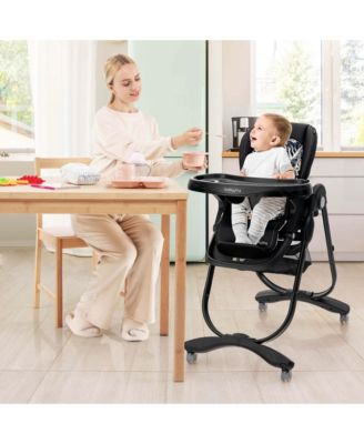High Chair for Babies & Toddlers with Rolling Wheels Adjustable Height Footrest