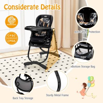 High Chair for Babies & Toddlers with Rolling Wheels Adjustable Height Footrest