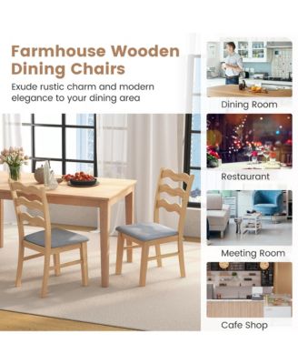 Dining Chair Set of 4 w/ Padded Seat Hollowed Wave Backrest Rubber Wood Frame