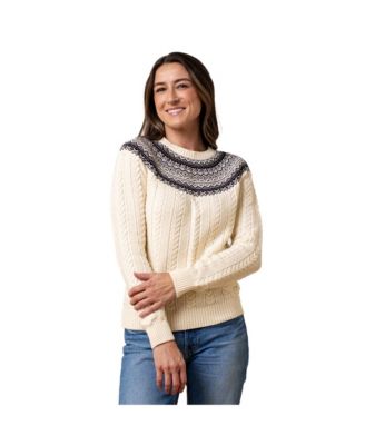 Women's Organic Long Sleeve Fair Isle Cable Raglan Sweater