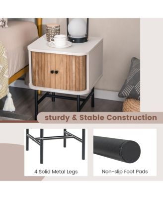 Set of 2 Nightstand Compact Modern End Side Table w/ Sliding Doors