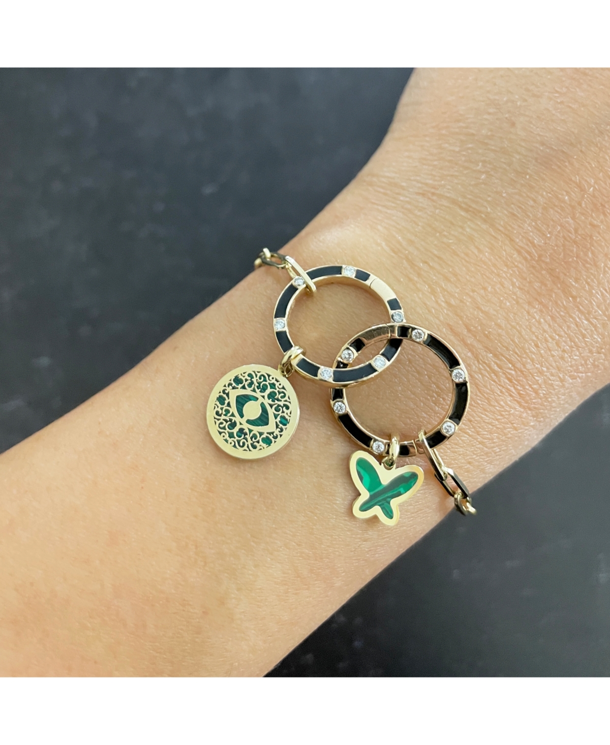 The LoveryButterfly Charm 14K Gold millimeters - Malachite