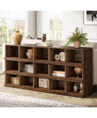 63-Inch Farmhouse Console Table, 15-Cube Narrow Entryway Table, 4-Tier Wood Behind Couch Sofa Table, All Wood Hallway Table with Storage for Entryway, Foyer, Living Room