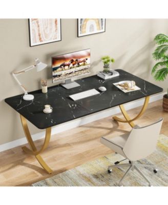 Executive Desk, Large Office Desk, Modern Computer Desk Conference Table Meeting Room Table, Business Furniture, Black and Gold
