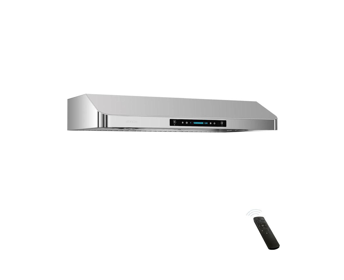 Iktch Inch Under Cabinet Range Hood with 900-cfm, 4 Speed Gesture Sensing&Touch Control Panel, Stainless Steel Kitchen Vent with 2 Pcs Baffle Filte