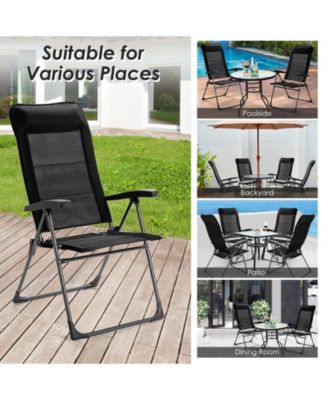 2 Pieces Portable Patio Folding Dining Chairs with Headrests Adjust