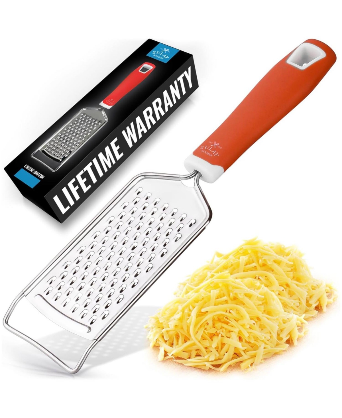 Zulay Kitchen Cheese Grater Stainless Steel - Durable Rust-Proof Metal Lemon Zester Grater With Handle