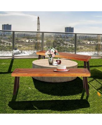 Set of 2 Patio Acacia Wood Dining Benches