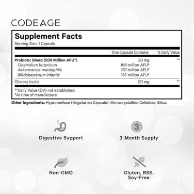 GLP-1 Probiotic+ - Live Probiotics Akkermansia, Clostridium, Bifidobacterium, Chicory Inulin Probiotic, Prebiotics & Postbiotics 90 Capsules