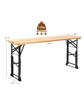 66.5 Inch Outdoor Wood Folding Picnic Table with Adjustable Heights