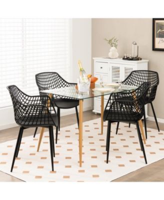 Set of 4 Heavy Duty Modern Dining Chair with Airy Hollow Backrest