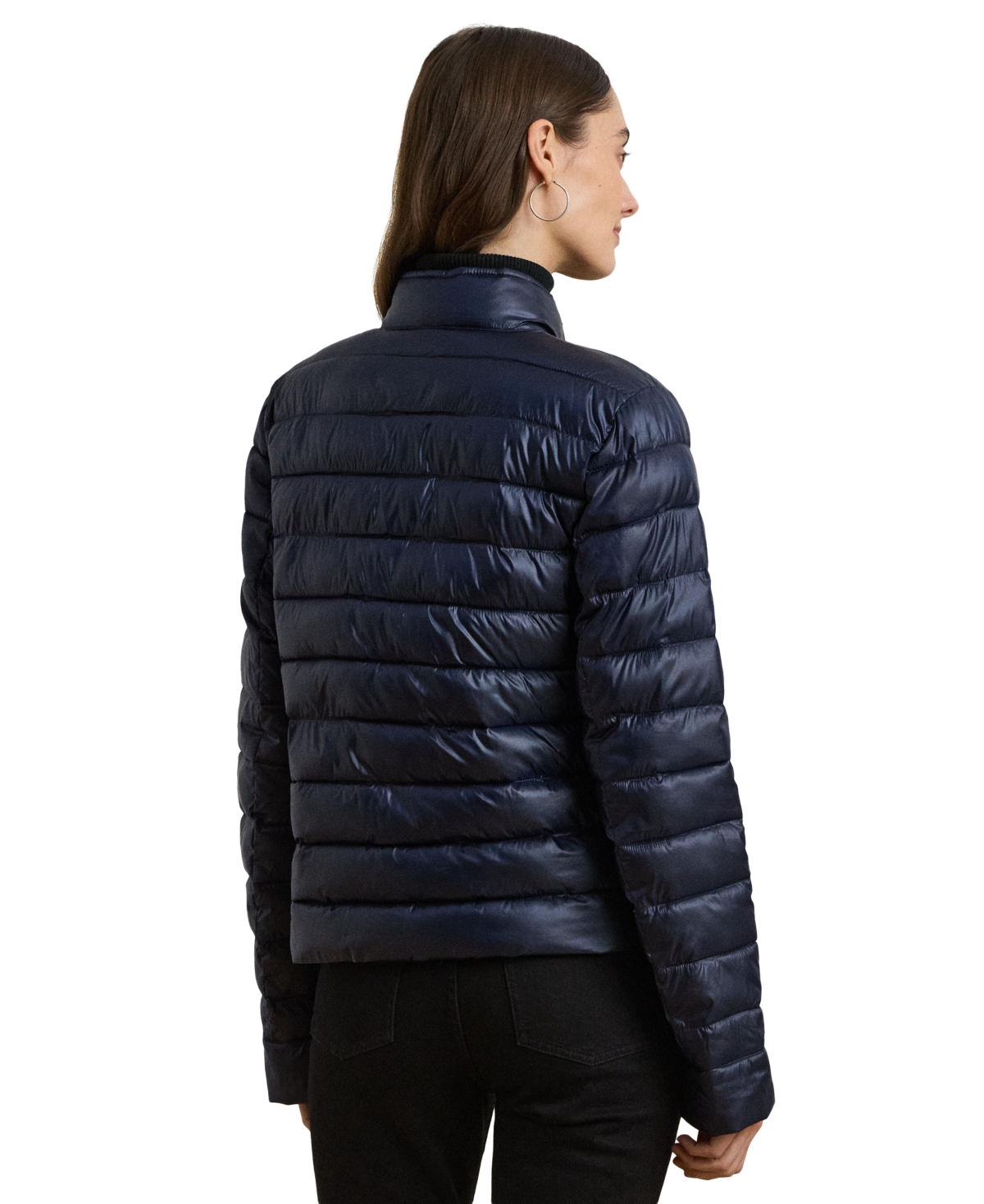 Ralph Lauren Petite Snap-front Stand-collar Packable Coat In Dark Navy