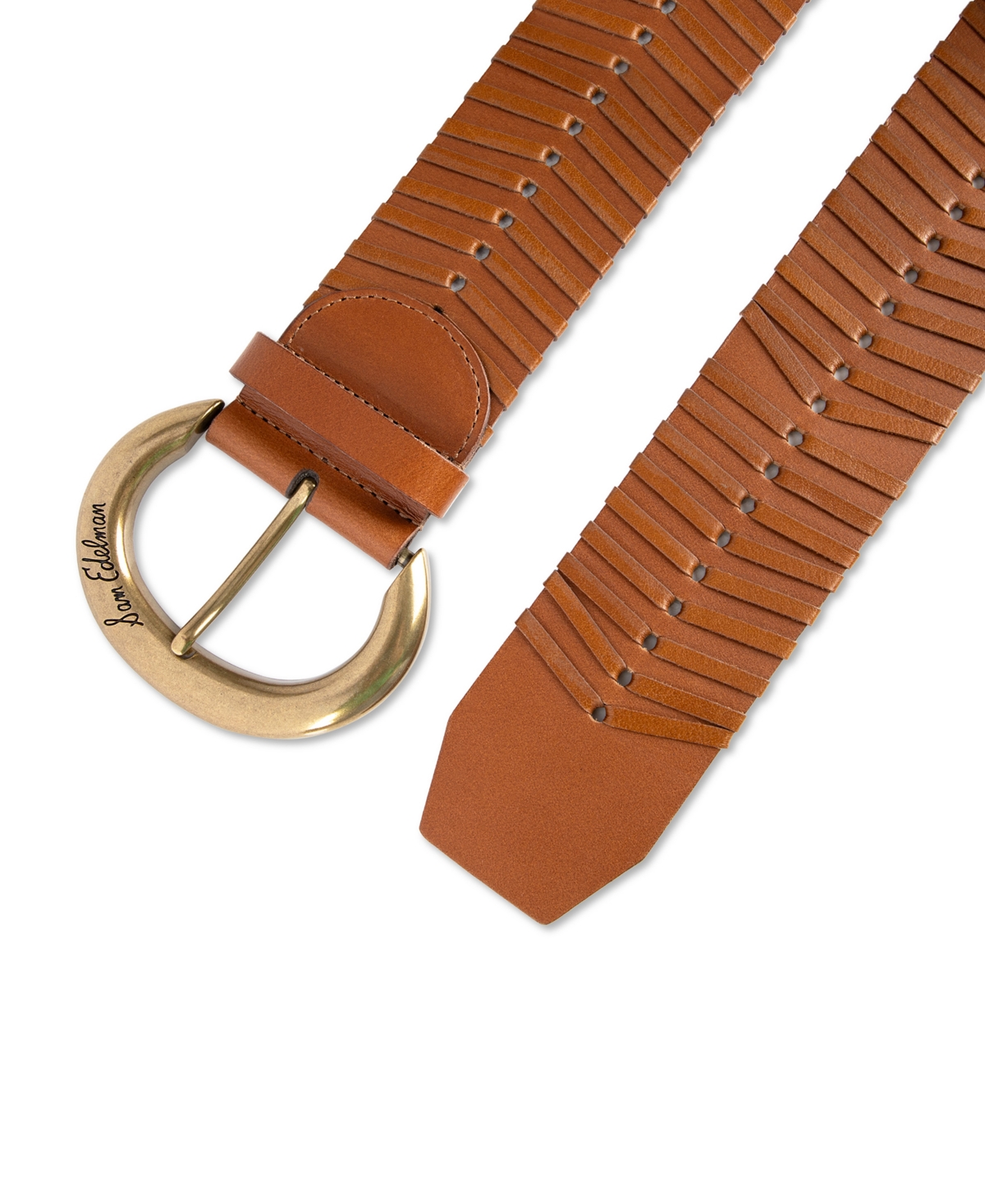 Shop Sam Edelman Women's Wide Width Laced Woven Leather Belt In Tan