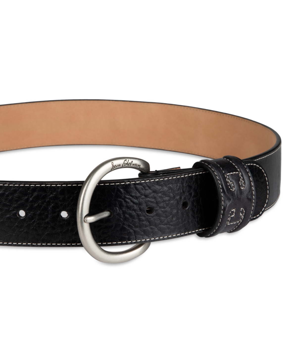 Shop Sam Edelman Women's Glossy Pebble Grain Textured Leather Belt In Black