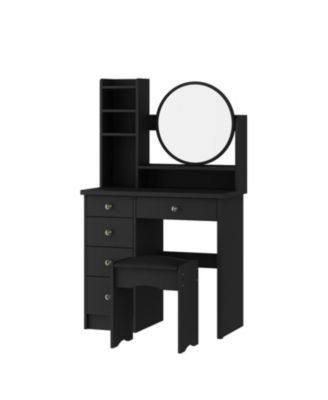 Black,Hot vanity,Vanity store Set with Stool,Makeup Table with 5 Drawers