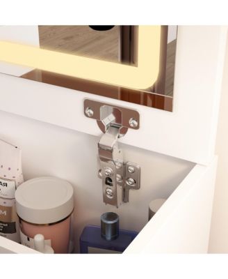 White Makeup Vanity Sets Dressing Chest with Flip-top Mirror, 3-Drawers, See-Through Glass Top, LED Lights and Stool