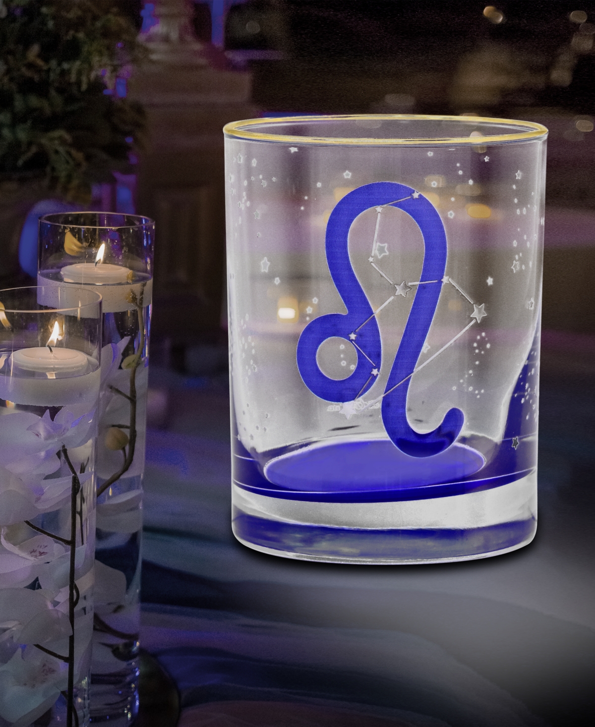 Culver Leo Zodiac Double Old-fashioned Glass, Set Of 2 In Blue