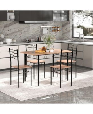 5 Pieces Wood Metal Dining Table Set with 4 Chairs