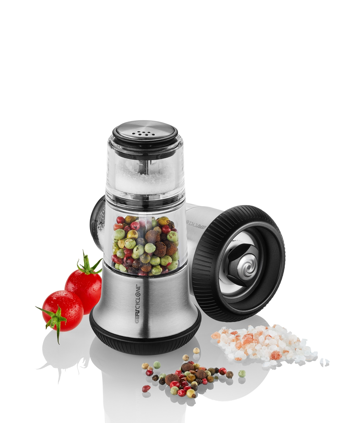 Gefu Stainless Steel With Ceramic Grinder Satin Finish Small Pepper Mill And Salt Shaker In Silver