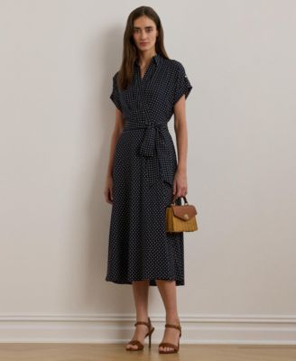 Lauren Ralph Lauren Women s Polka Dot Belted Crepe Dress Macy s