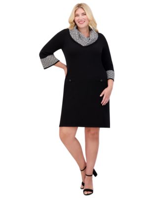 Jessica Howard - Plus Size Contrast-Cuff Sweater Dress