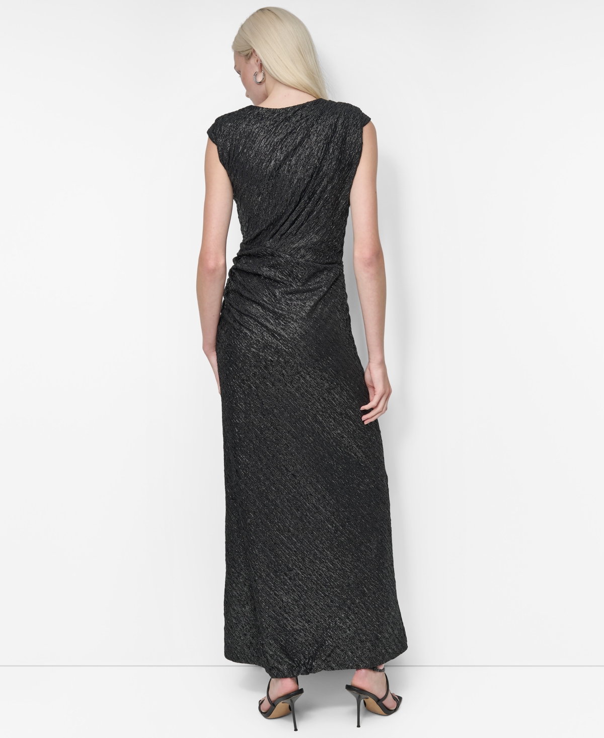 DKNY WOMEN'S GATHERED-HIP HIGH-SLIT METALLIC-THREADED GOWN 