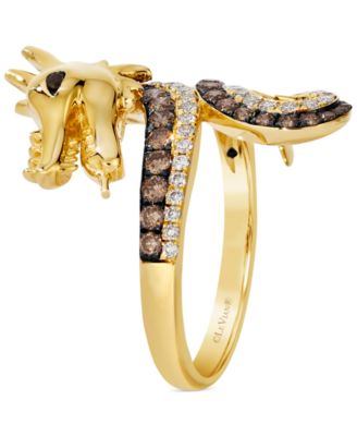 Chocolate Diamond, Nude Diamond, & Blackberry Diamond Dragon Ring (3/4 ct. t.w.) in 14k Gold