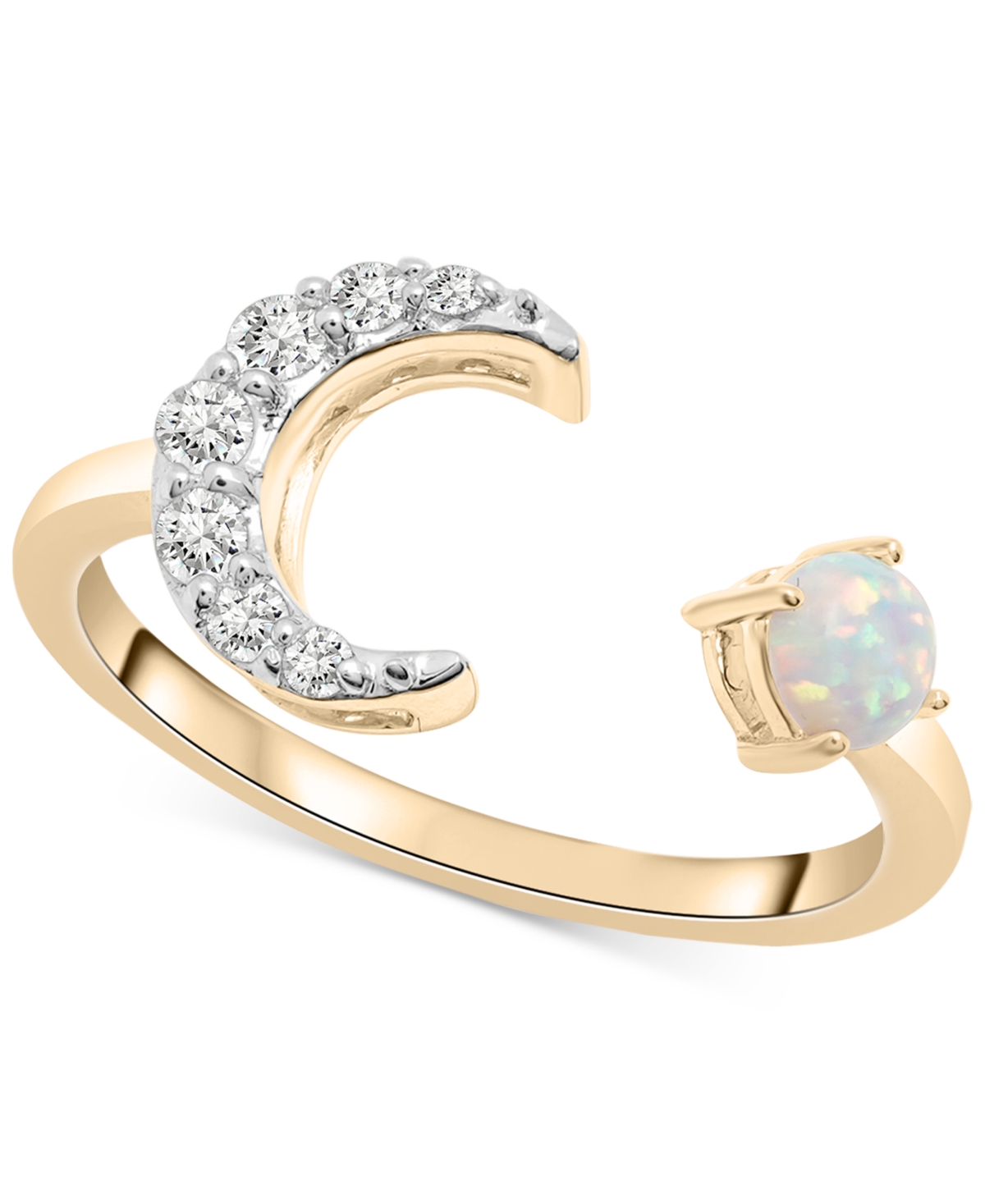 Lab-Created Opal (1/10 ct. t.w.) & Lab-Created White Sapphire (3/8 ct. t.w.) Crescent Moon Cuff Ring in 14k Gold-Plated Sterling Silver - Opal