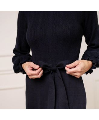 Women's Organic Long Sleeve Flounce Edge Cable Sweater Dress