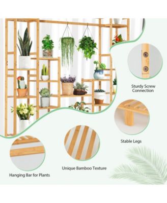9-Tier Bamboo Plant Stand with Hanging Rack