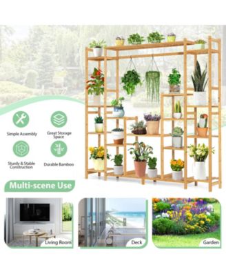 9-Tier Bamboo Plant Stand with Hanging Rack