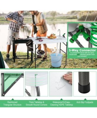 Portable Camping Fish Cleaning Table with Grid Rack and Faucet
