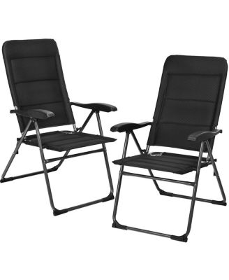 2 Pieces Outdoor Folding Patio Chairs with Adjustable Backrests for Bistro and Backyard