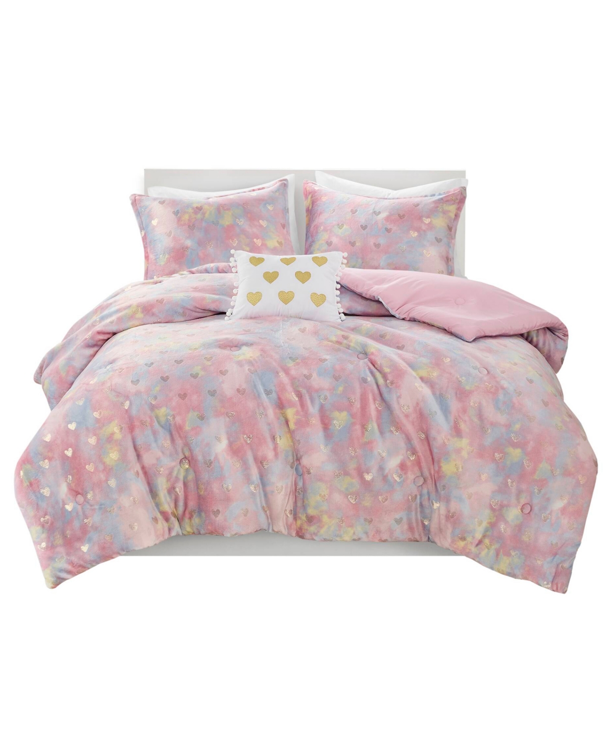 Mi Zone Rosalie Metallic Heart 4-pc. Comforter Set, Full/queen In Pink Multi,gold