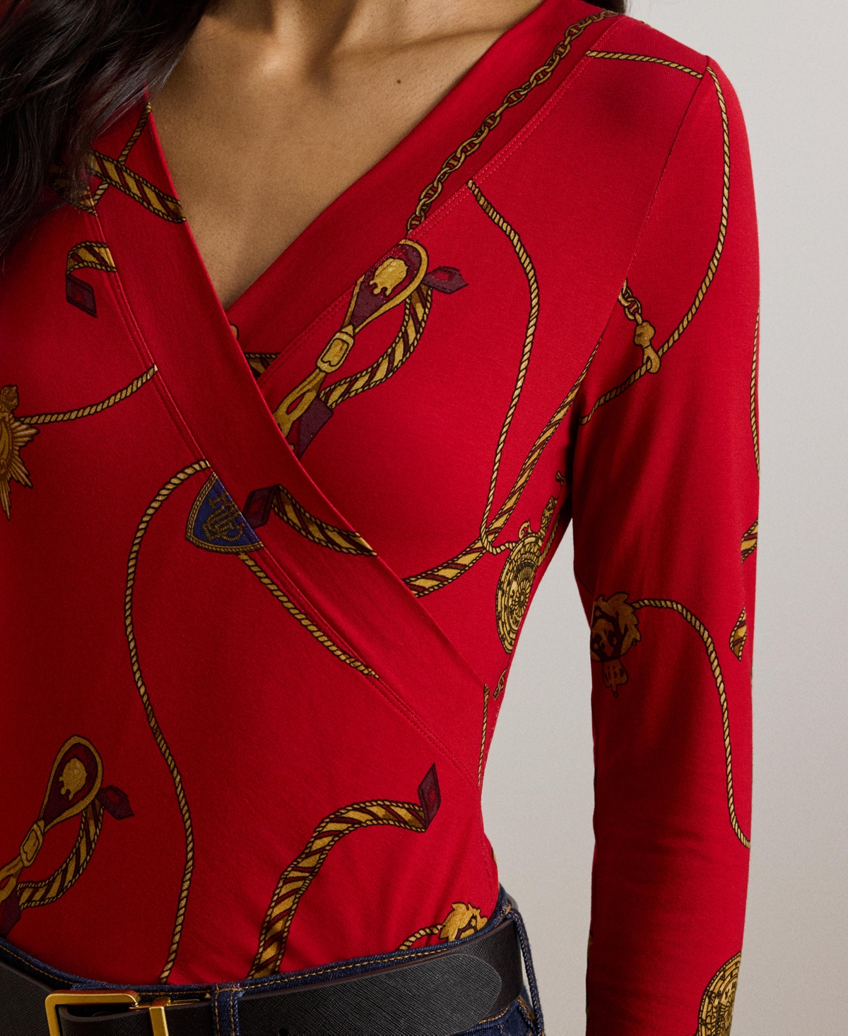 Lauren Ralph Lauren Women's Belting-Print Jersey Surplice Top